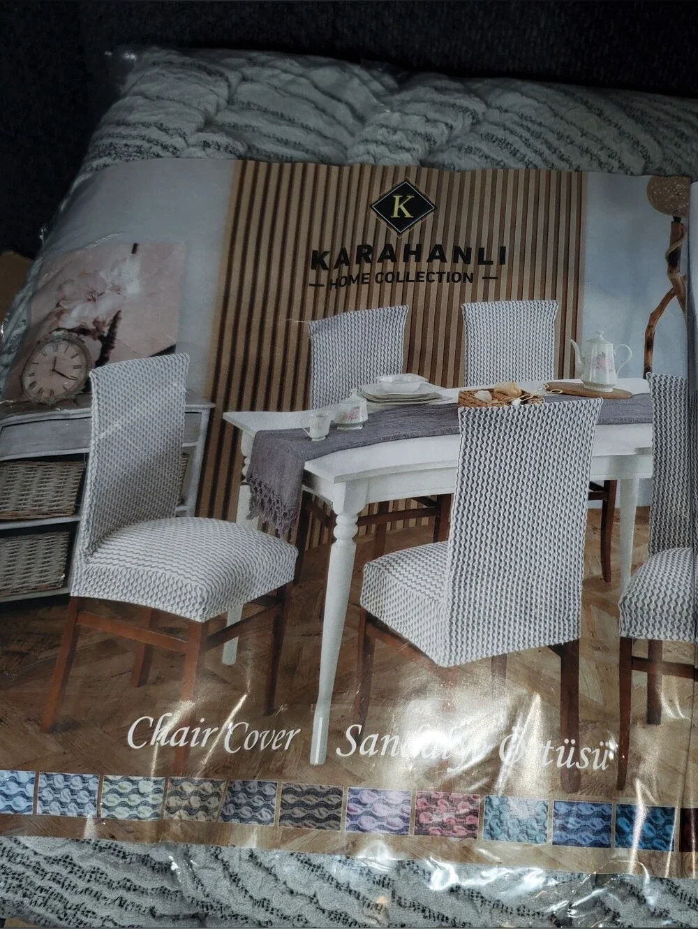 Karahanli Collection 6pc, Large, Grey Stretch Dining Chair Covers - Set